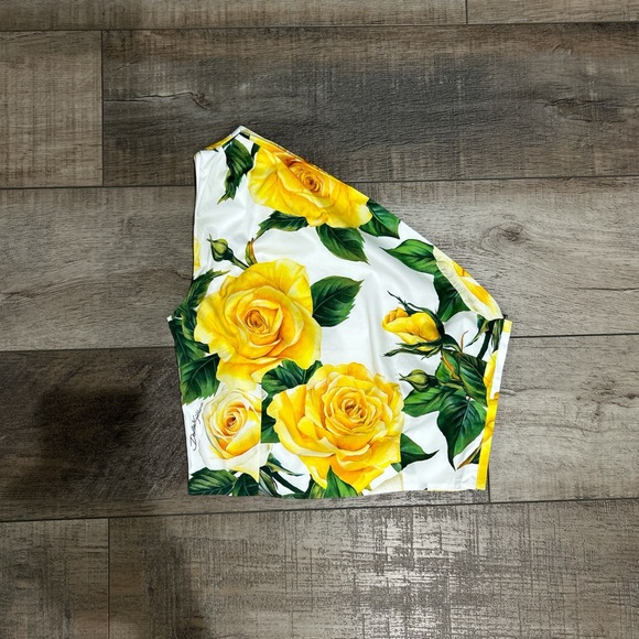 Dolce & Gabbana one shoulder yellow rose floral print top - Picture 3 of 8